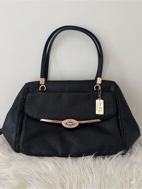 COACH East West Madison Madeline black leather satchel top handle purse 25166
